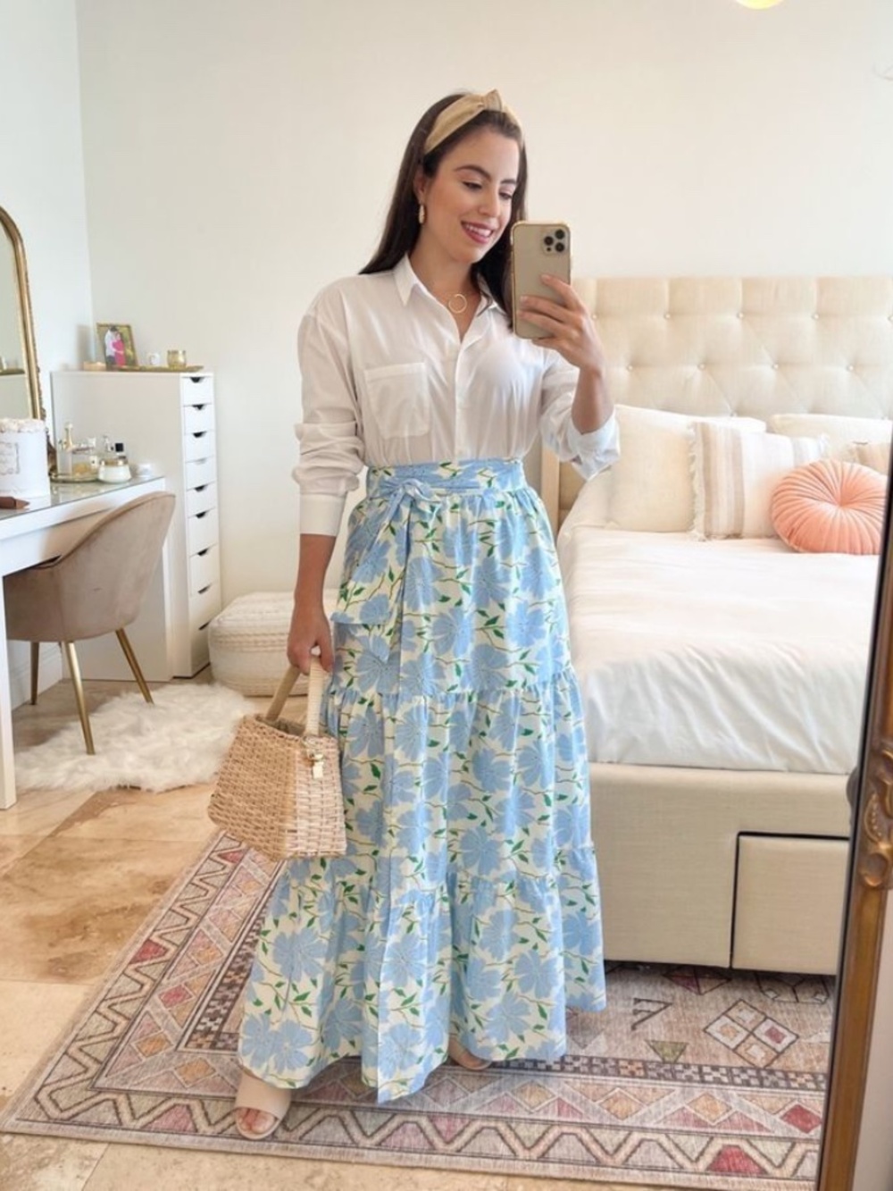 NWT Who What Wear x Target Romantic Tiered Maxi Wrap Skirt Blue Cream Floral XL - Picture 3 of 9
